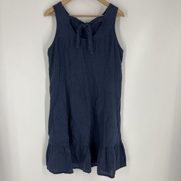 Terzo Millennio Dress Size Medium Navy Made in Italy Sleeveless Ruffle Hem Shift - Picture 5 of 9